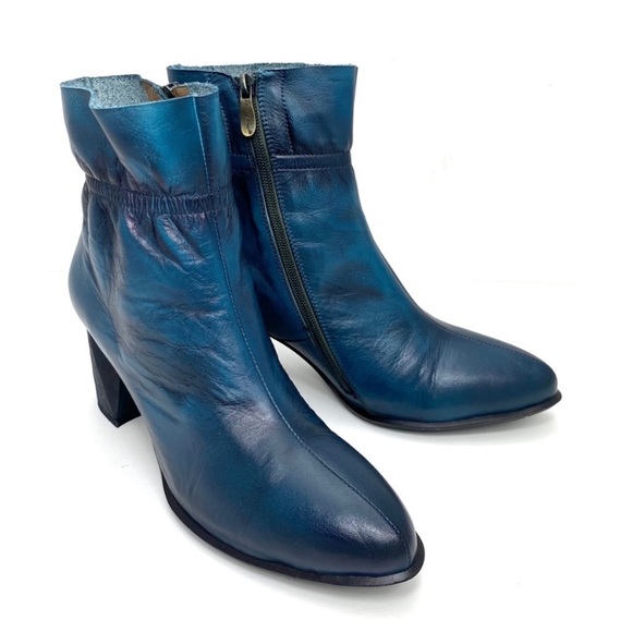 L’Artiste Modeste Leather Ankle Block Heel Boot in Blue Size 9.5/ 41 - Picture 4 of 13